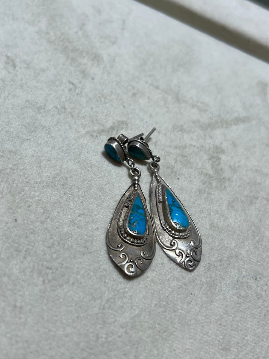 Boucles d'oreilles gouttes en argent et turquoise
