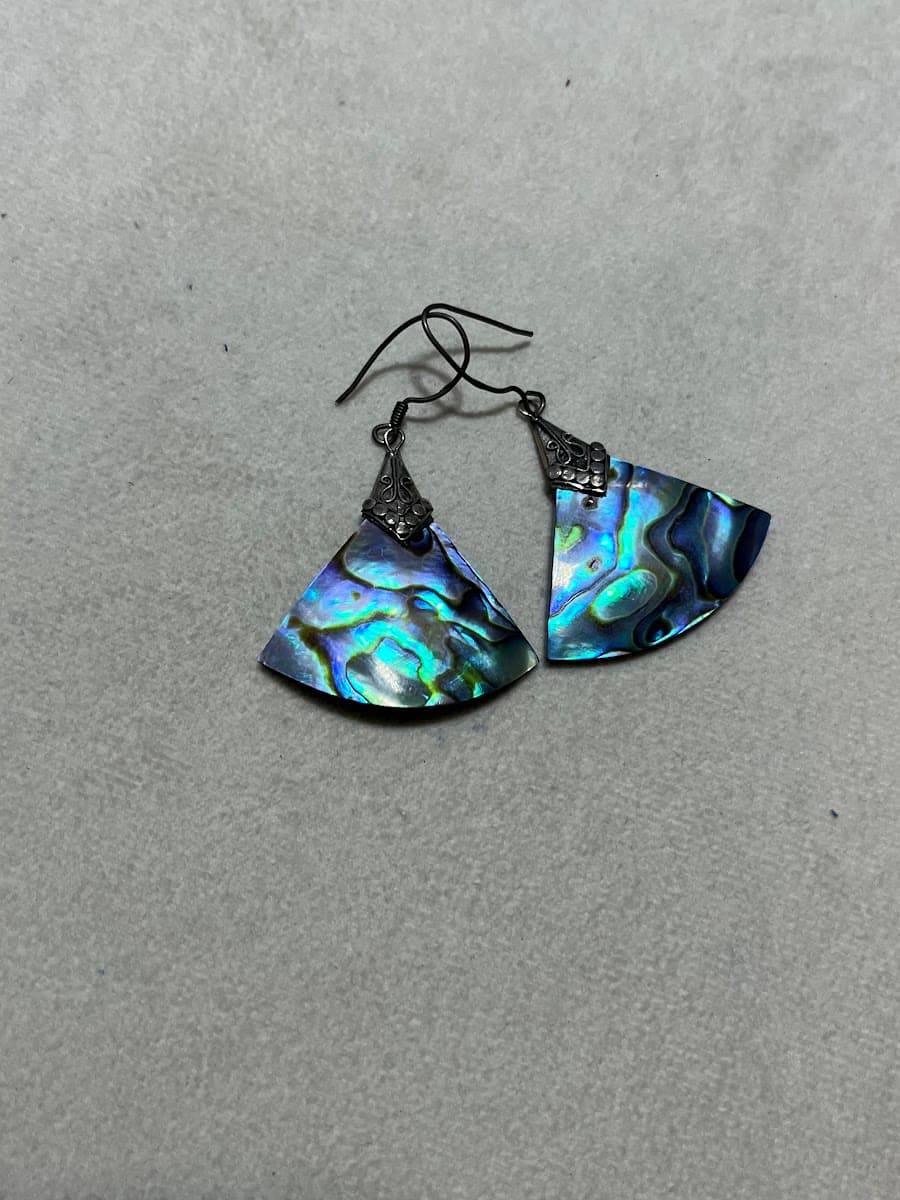 Boucles d'oreilles en nacre irisée avec monture argentée