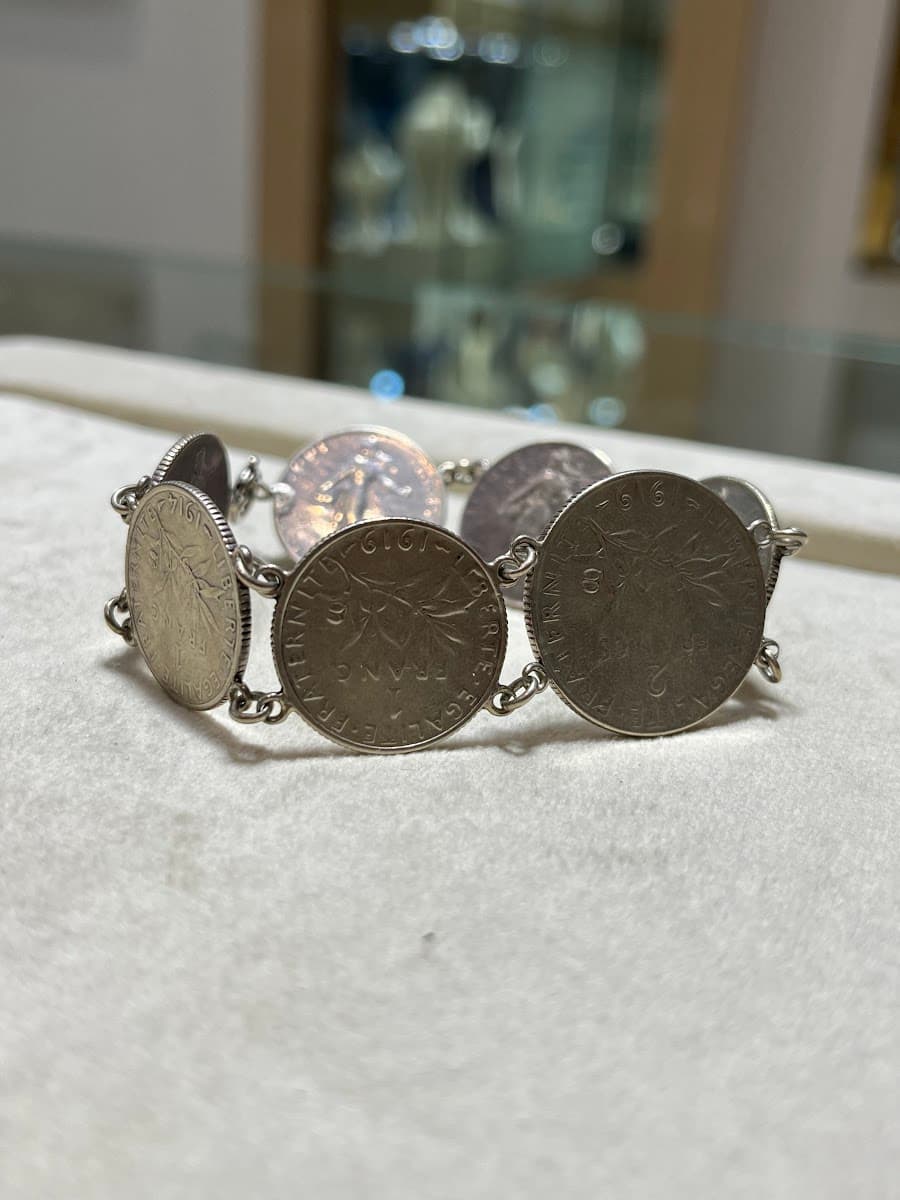 Bracelet de pièces de monnaie françaises en argent