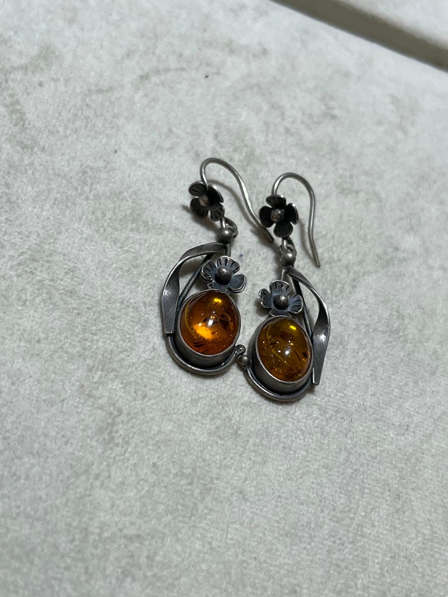Boucles d'oreilles vintage en argent et ambre