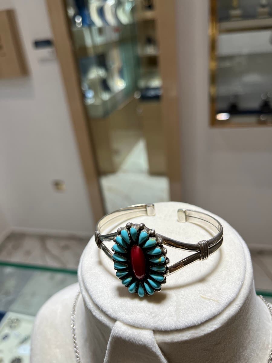 Bracelet Navajo en argent avec turquoise et corail