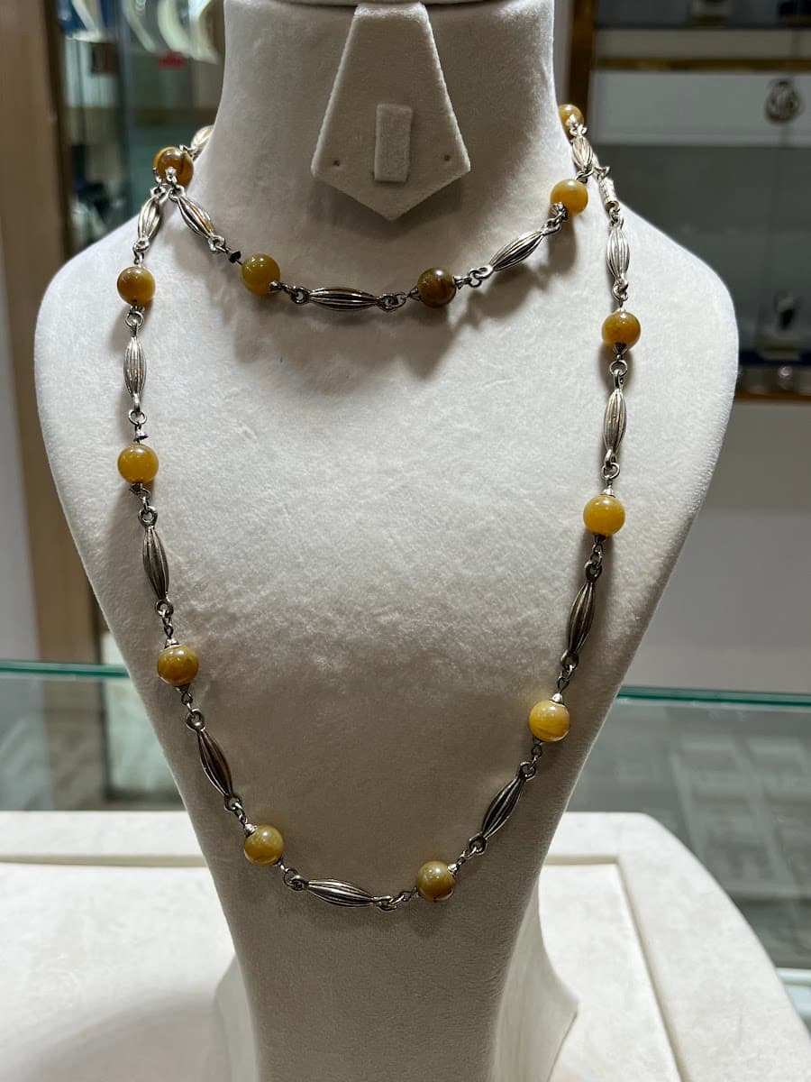 Collier vintage en argent et perles d'ambre